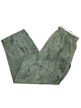 Green Tie Dye Elastic Waist Pants Womens Cotton Blend Relaxed Fit Handmade 3x
